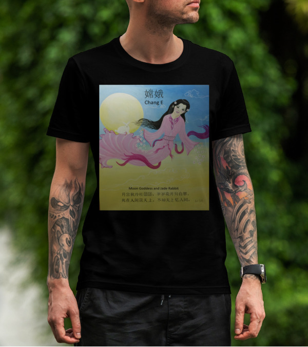 Chang E Moon Goddess And Jade Rabbit With Chinese Text And Full Moon T-Shirt