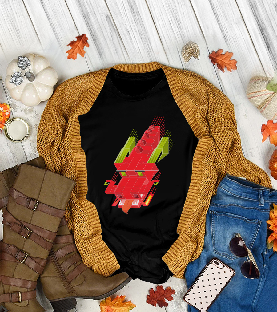 Geometric Cube Dragon Pixel Art Visualization T-Shirt