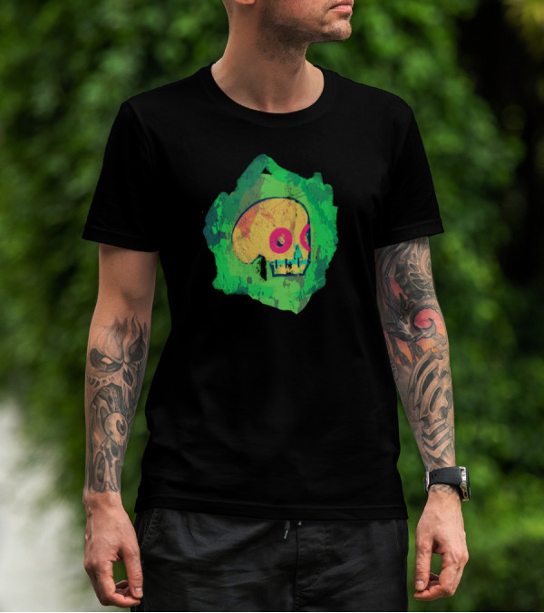 Colorful Abstract Green Background Picasso Skull T-Shirt
