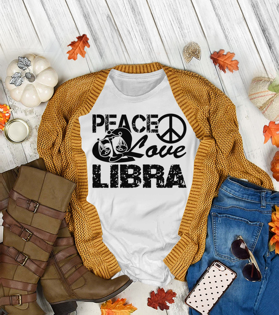 Peace Symbol Heart Love Scales Libra Horoscope Subculture T-Shirt