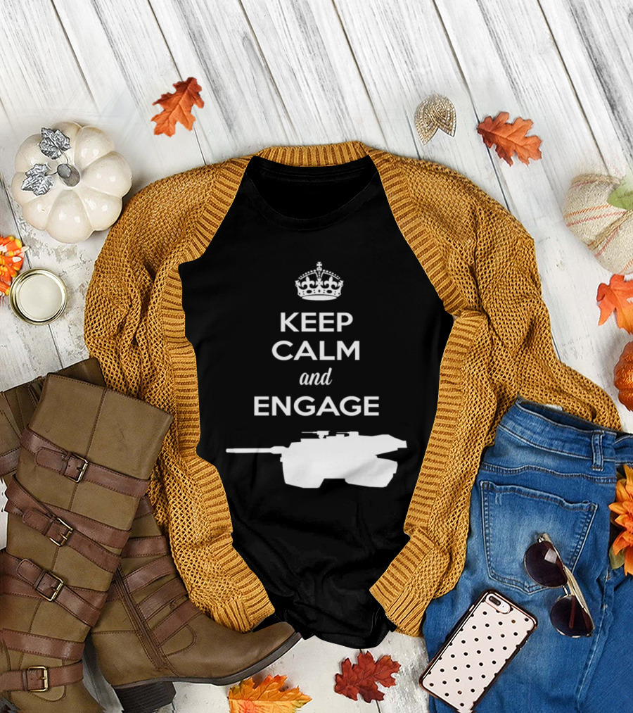 Keep Calm and Engage Tank Warfare Silhouette with Crown T-Shirt