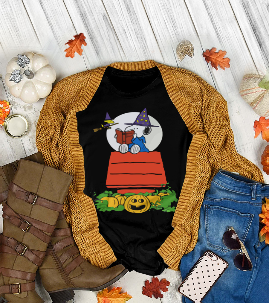 The Great Pumpkin with Witch Hat and Doghouse Scene T-Shirt