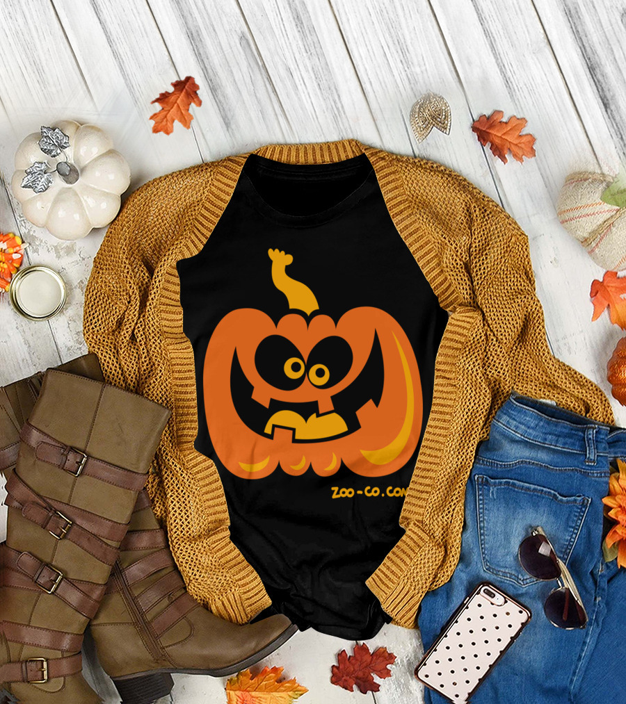 Zoo-Co.com Smiling Pumpkin Funny Cartoon Face T-Shirt