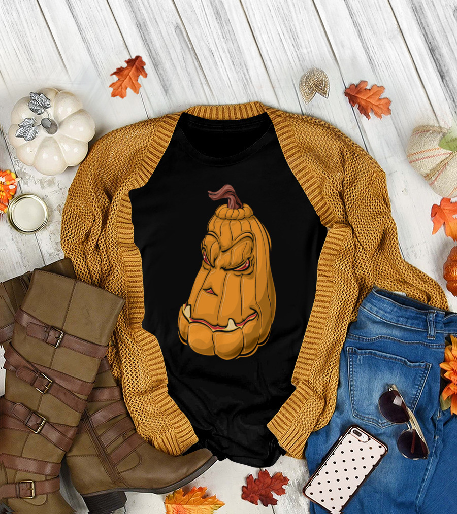Cool Pumpkin Fierce Angry Face Halloween Jack-o'-Lantern T-Shirt