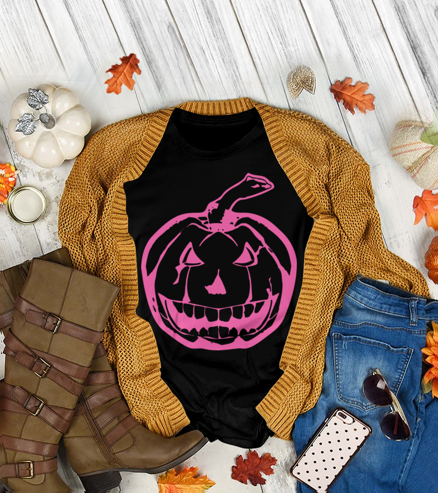 Pink Halloween Pumpkin Jack-O'-Lantern T-Shirt