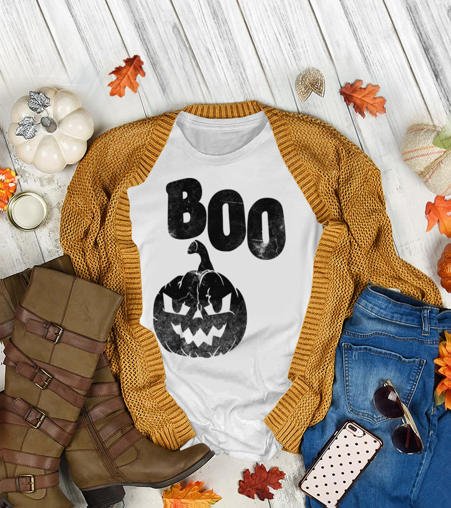 Boo Pumpkin with Spooky Jack-O'-Lantern Face T-Shirt