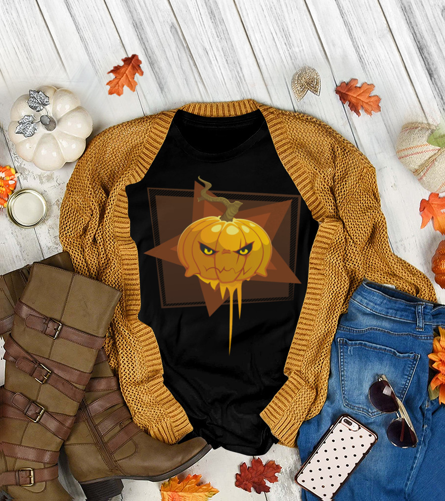 Halloween Pumpkin with Spooky Eyes in Star Frame T-Shirt