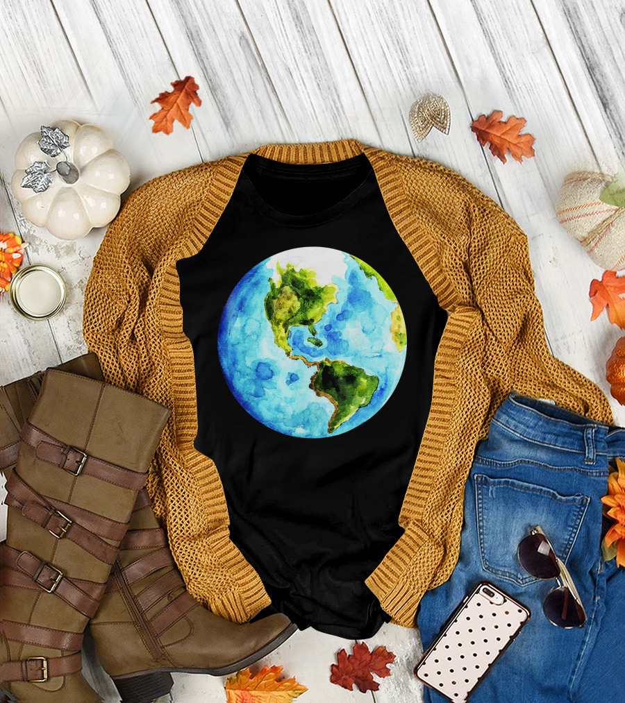 Earth Day Love Earth Watercolor Planet Earth T-Shirt