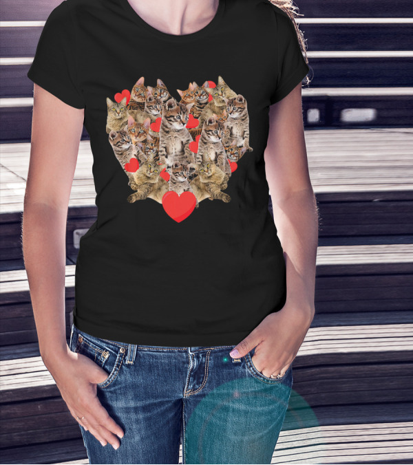 Cats Heart Collage With Red Hearts T-Shirt