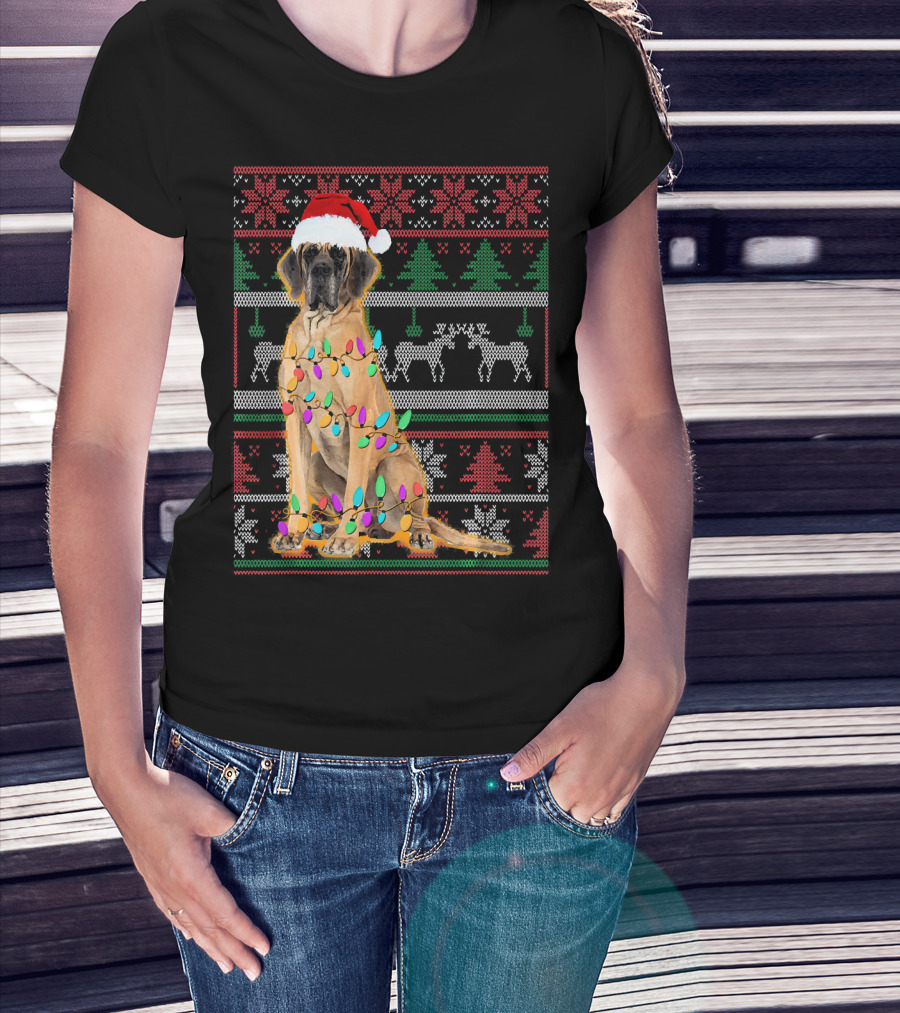 Christmas Dog Santa Hat Lights Ugly T-Shirt