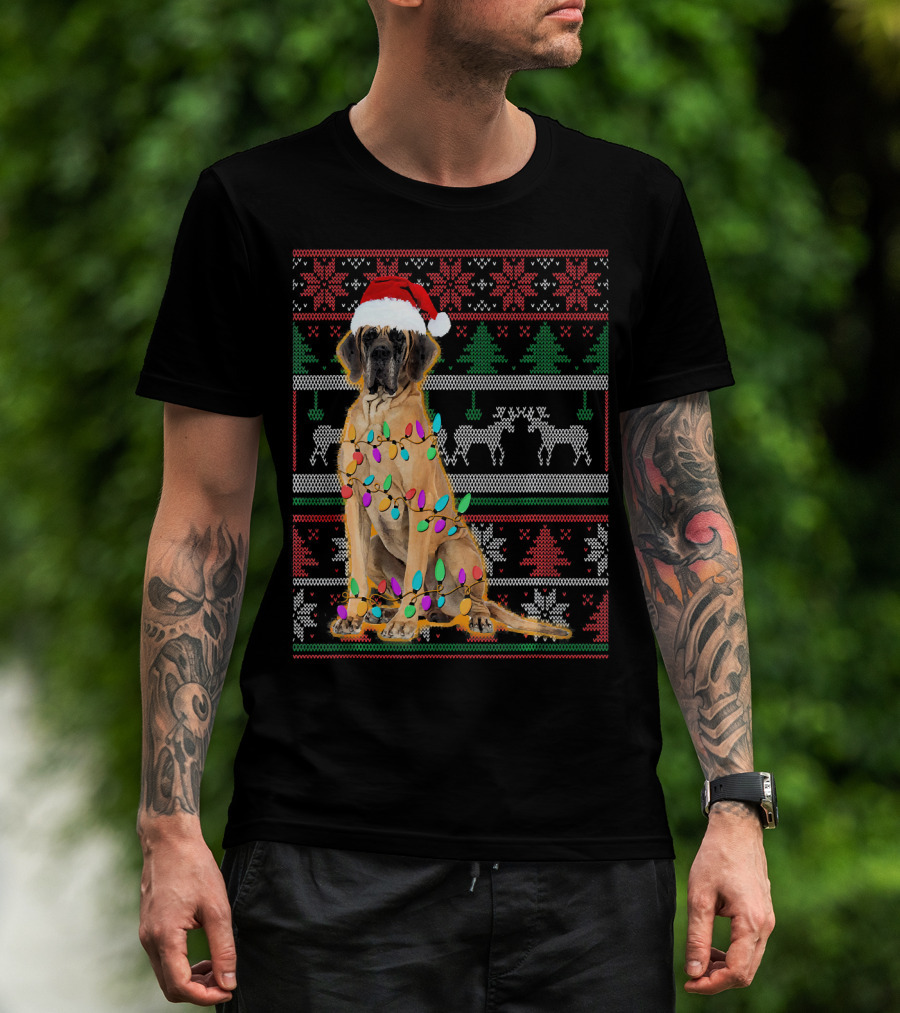 Christmas Dog Santa Hat Lights Ugly T-Shirt