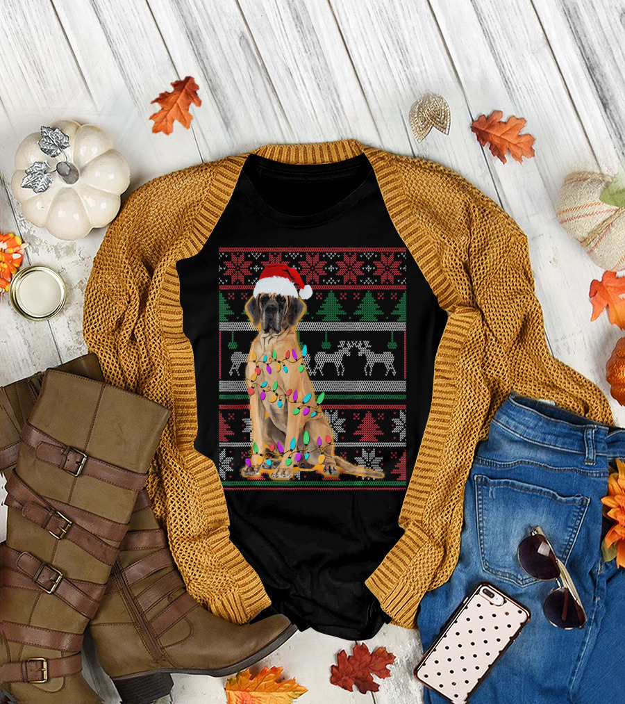 Christmas Dog Santa Hat Lights Ugly T-Shirt