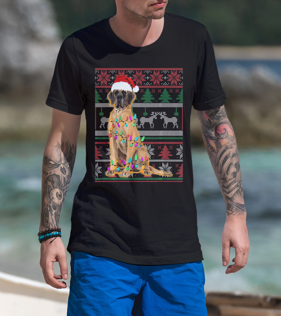 Christmas Dog Santa Hat Lights Ugly T-Shirt