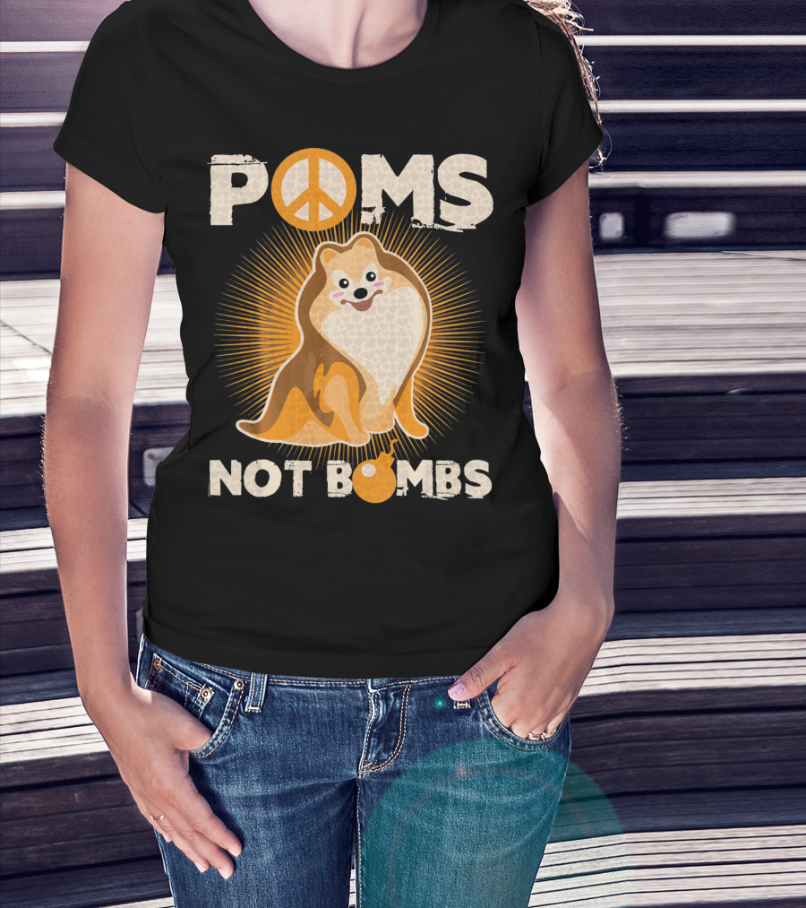 Poms Not Bombs Peace Symbol Cute Dog T-Shirt