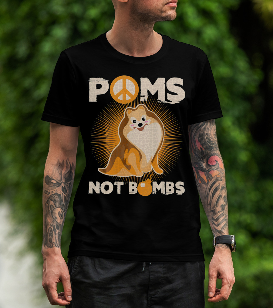 Poms Not Bombs Peace Symbol Cute Dog T-Shirt