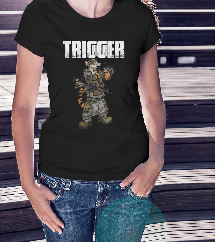 Tactical Trigger Tiger In Military Gear T-Shirt