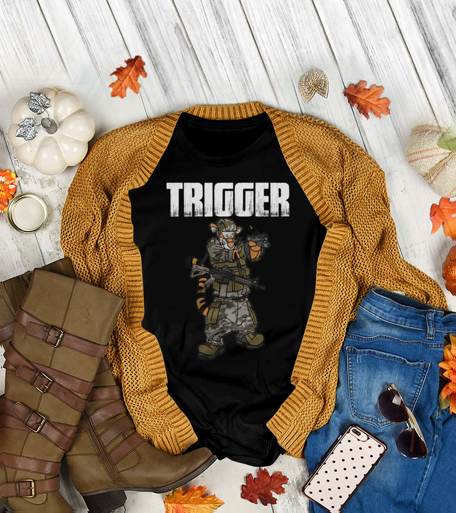 Tactical Trigger Tiger in Military Gear T-Shirt