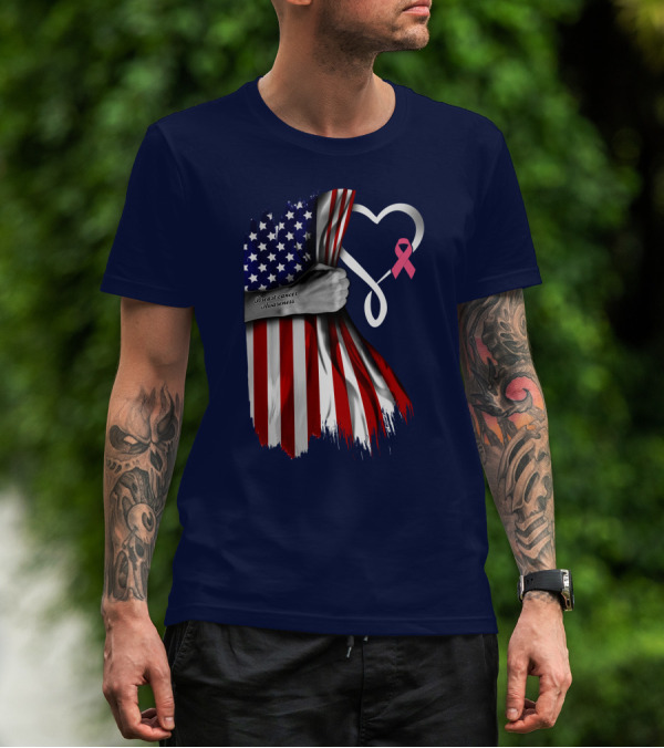 Breast Cancer Awareness American Flag Heart T-Shirt
