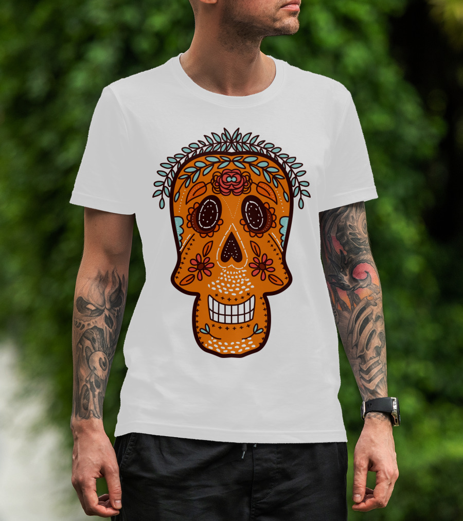 Skull Smile Sugar Skull Floral Día De Los Muertos T-Shirt
