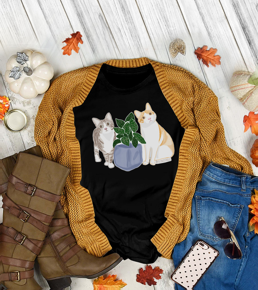 Feline Jungle Calathea Cats with Charming Plant Pot T-Shirt