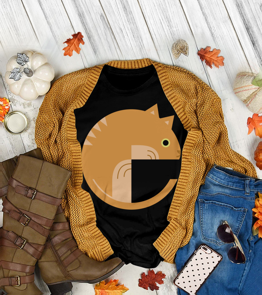 Orange Circle Cat Creative Letter C T-Shirt