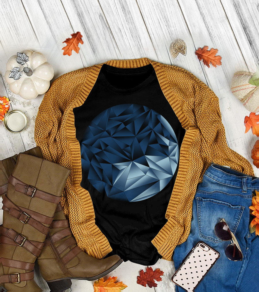 Cristal Circle Geometric Blue Faceted Sphere T-Shirt