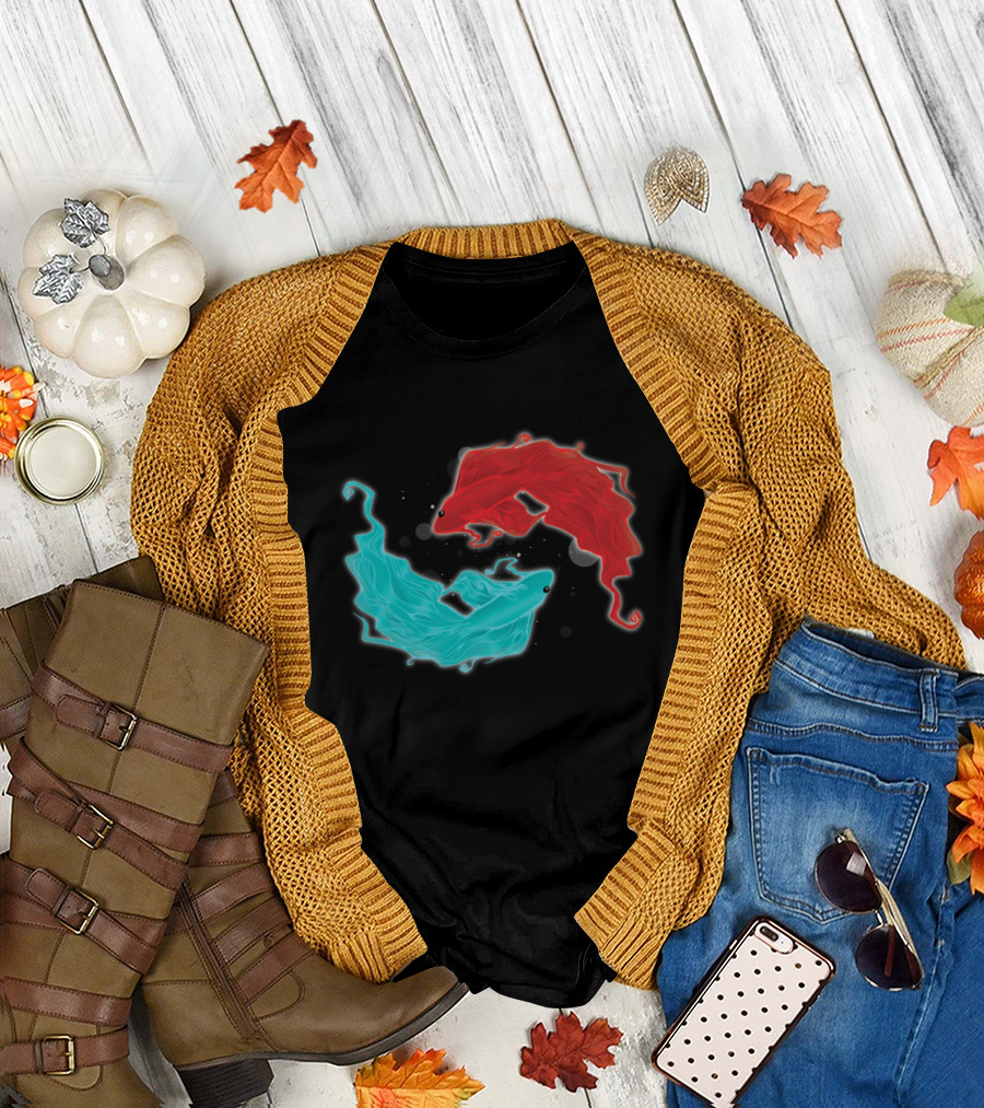 Betta Dance Ying Yang Red Blue Fish Harmony T-Shirt