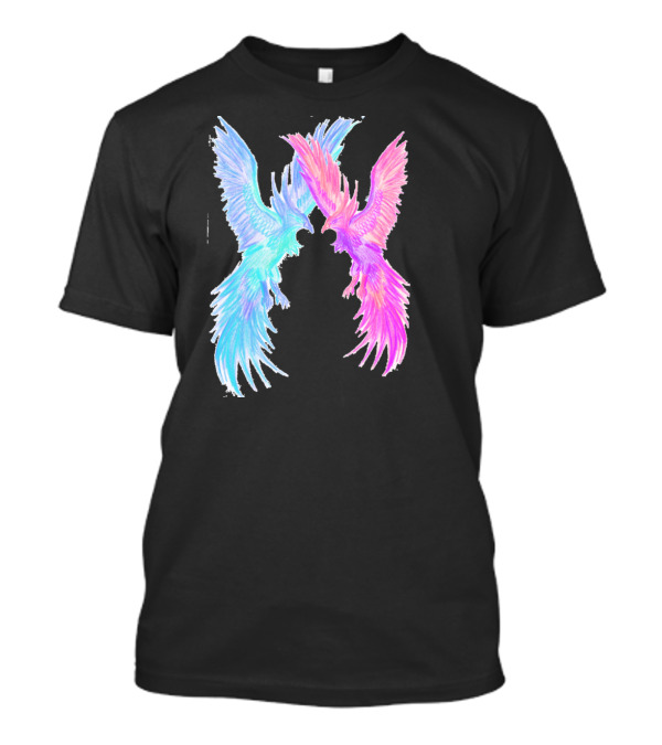 Phoenix Dance Vibrant Duality With Blue And Pink Avian Forms T-Shirt