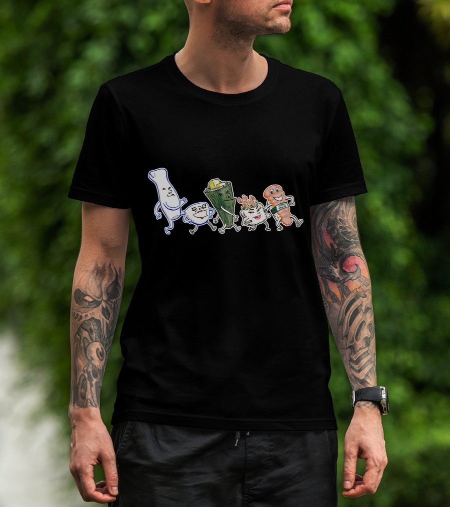 Sushi Dance Animated Sushi Characters In A Line T-Shirt