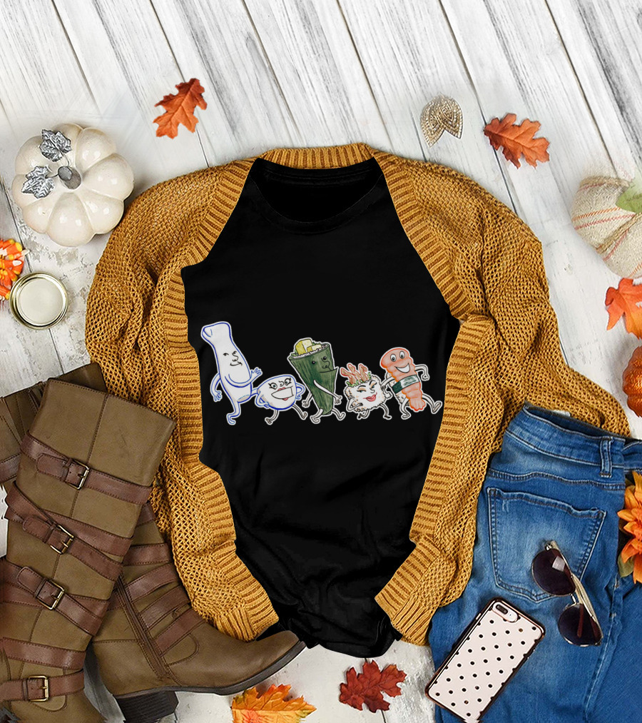 Sushi Dance Animated Sushi Characters In A Line T-Shirt
