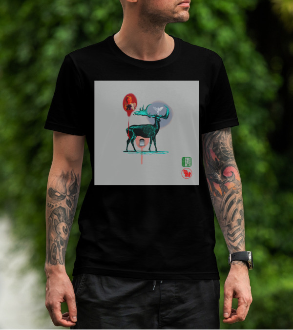 Moose Dance With Vintage Portrait And Painted Symbols T-Shirt