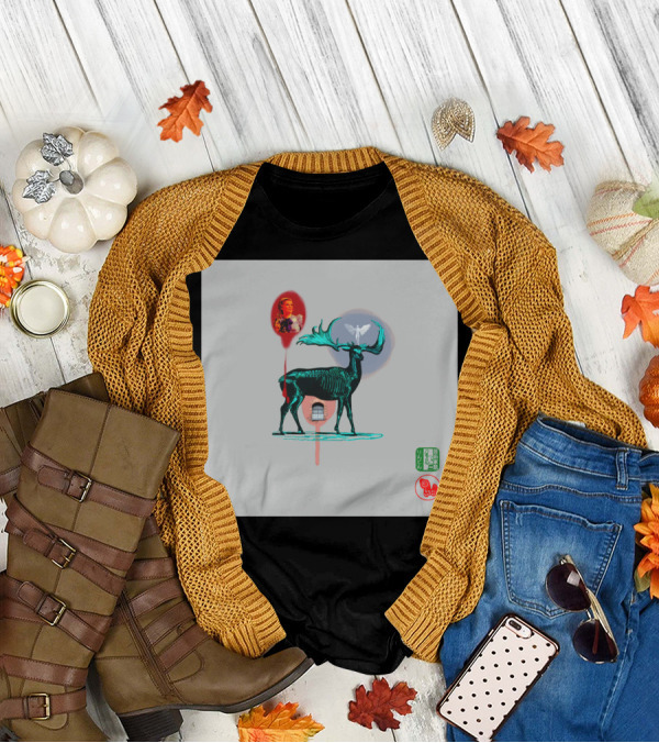 Moose Dance With Vintage Portrait And Painted Symbols T-Shirt