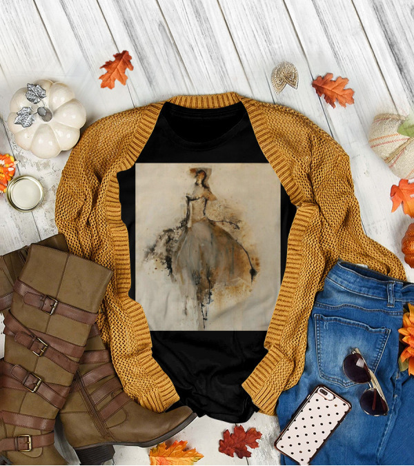 Elegance In Motion: Abstract Shadow Dancer In Flowing Dress T-Shirt