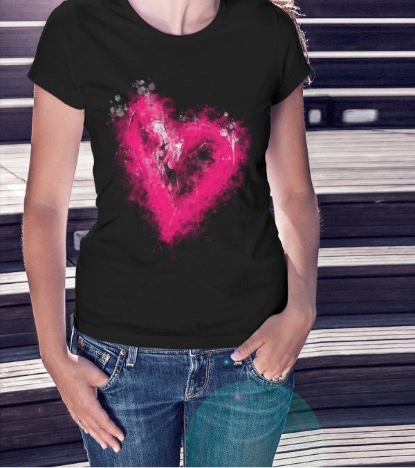 Pink Flamingo Love Heart Watercolor Splatter T-Shirt