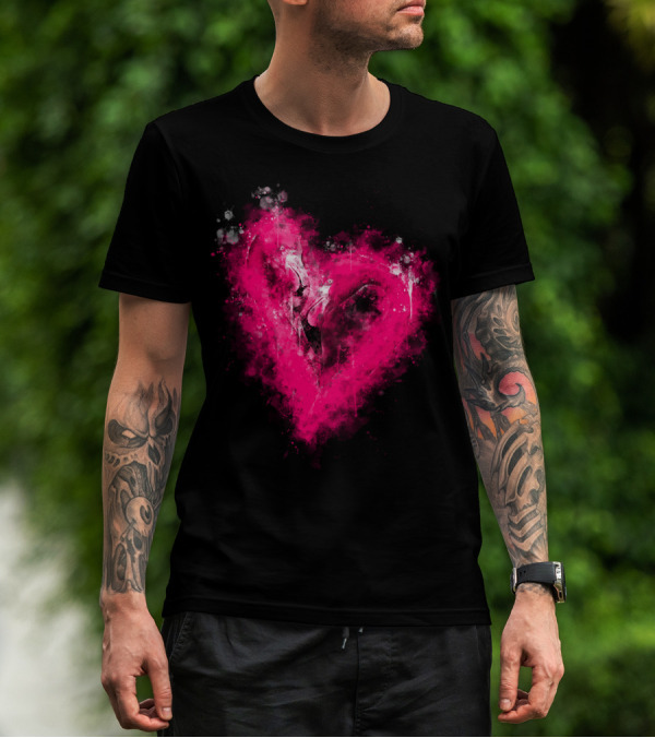 Pink Flamingo Love Heart Watercolor Splatter T-Shirt