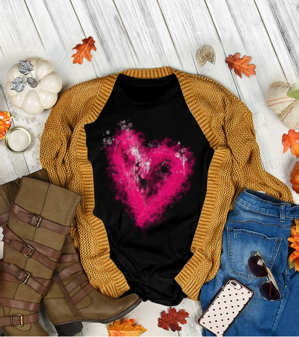 Pink Flamingo Love Heart Watercolor Splatter T-Shirt