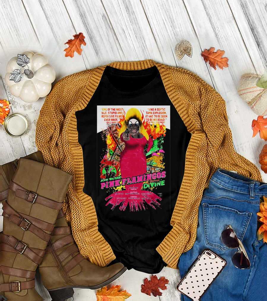 John Waters Pink Flamingos Divine Cult Movie Poster with Vivid Art T-Shirt