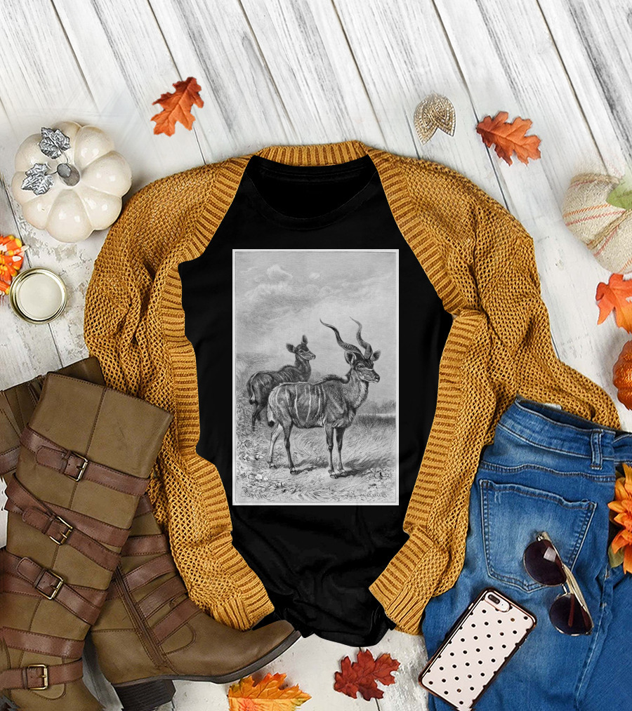African Kudu Wildlife Illustration in T-Shirt