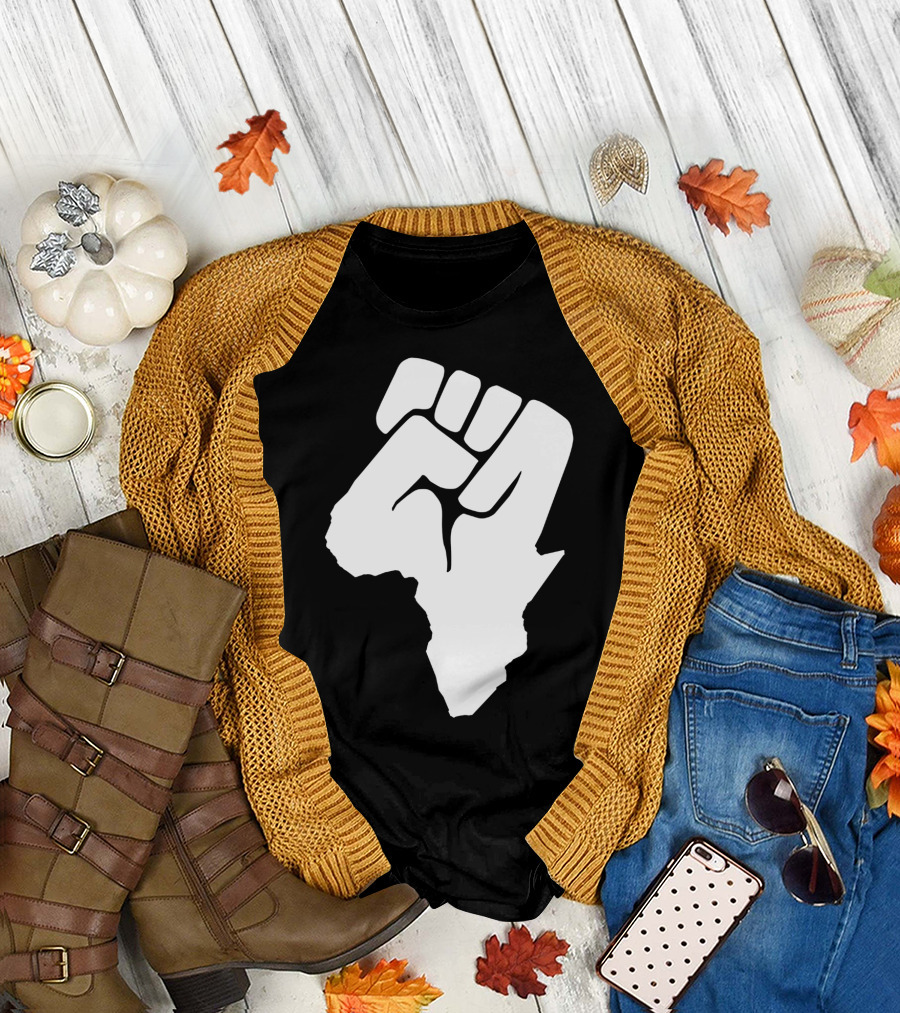 Africa Unite Fist Symbol in Continent Shape T-Shirt