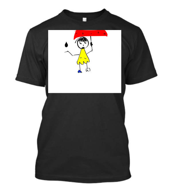 Curious One Stick Figure In Yellow Dress With Red Umbrella And Raindrop T-Shirt