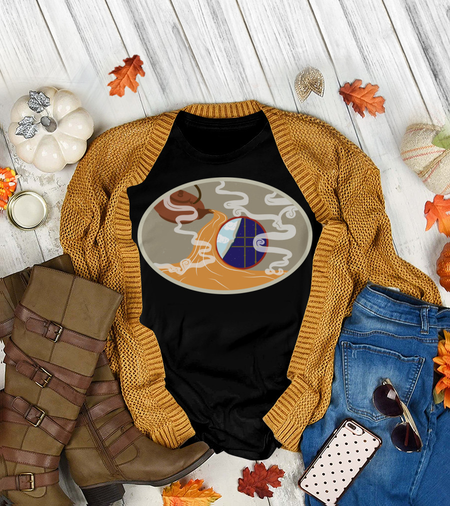 Teapot Pouring with Circular Steam Window Scene T-Shirt