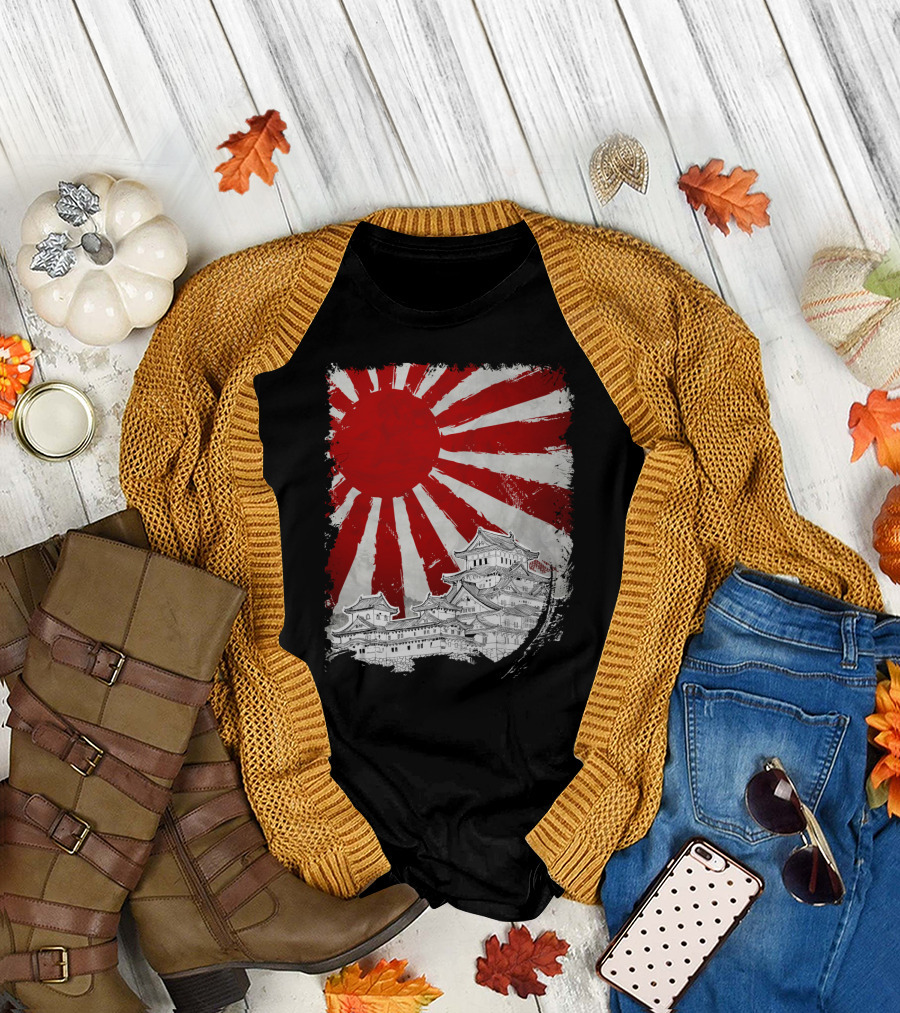 Japanese Palace Rising Sun Flag Graphic Print T-Shirt
