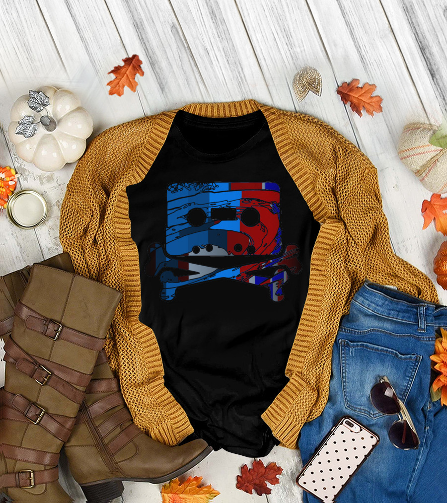 Cassette Remastered American Music Dub ft Crossbones Red Blue Vintage Tape with Skull and Bones T-Shirt