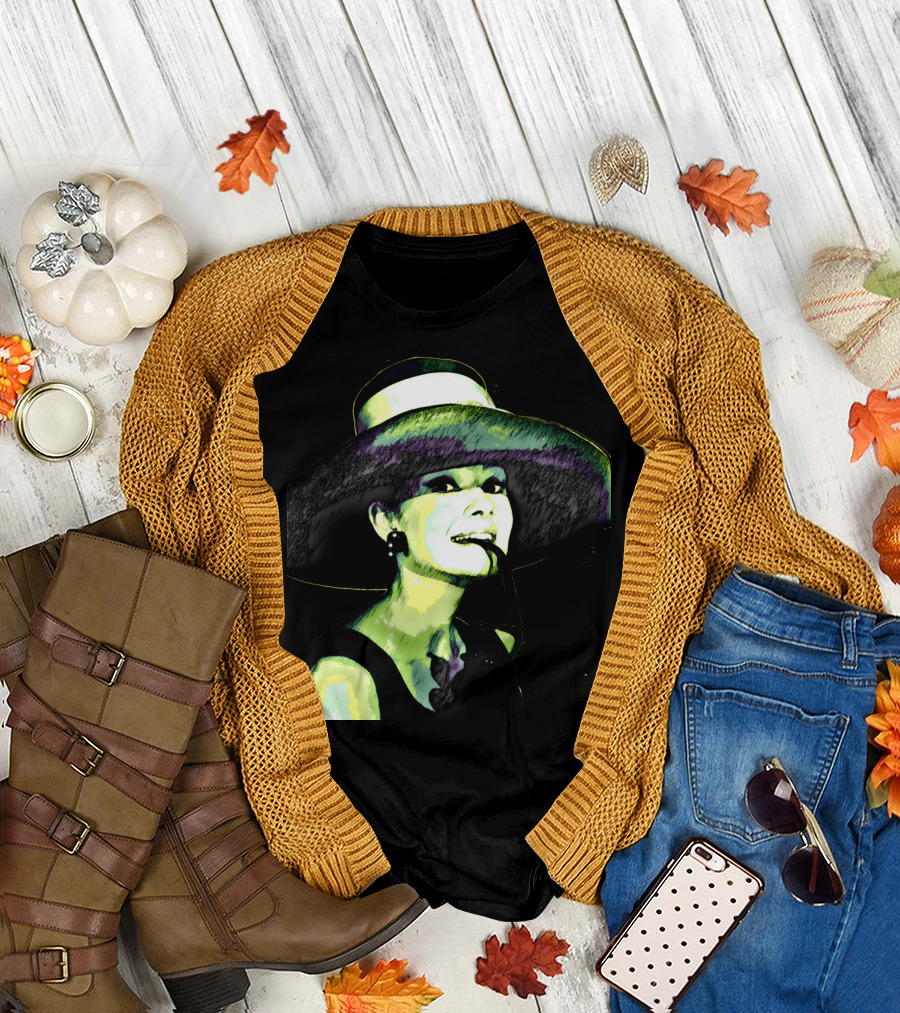 Audrey Iconic Large Hat Graphic Green Tone T-Shirt