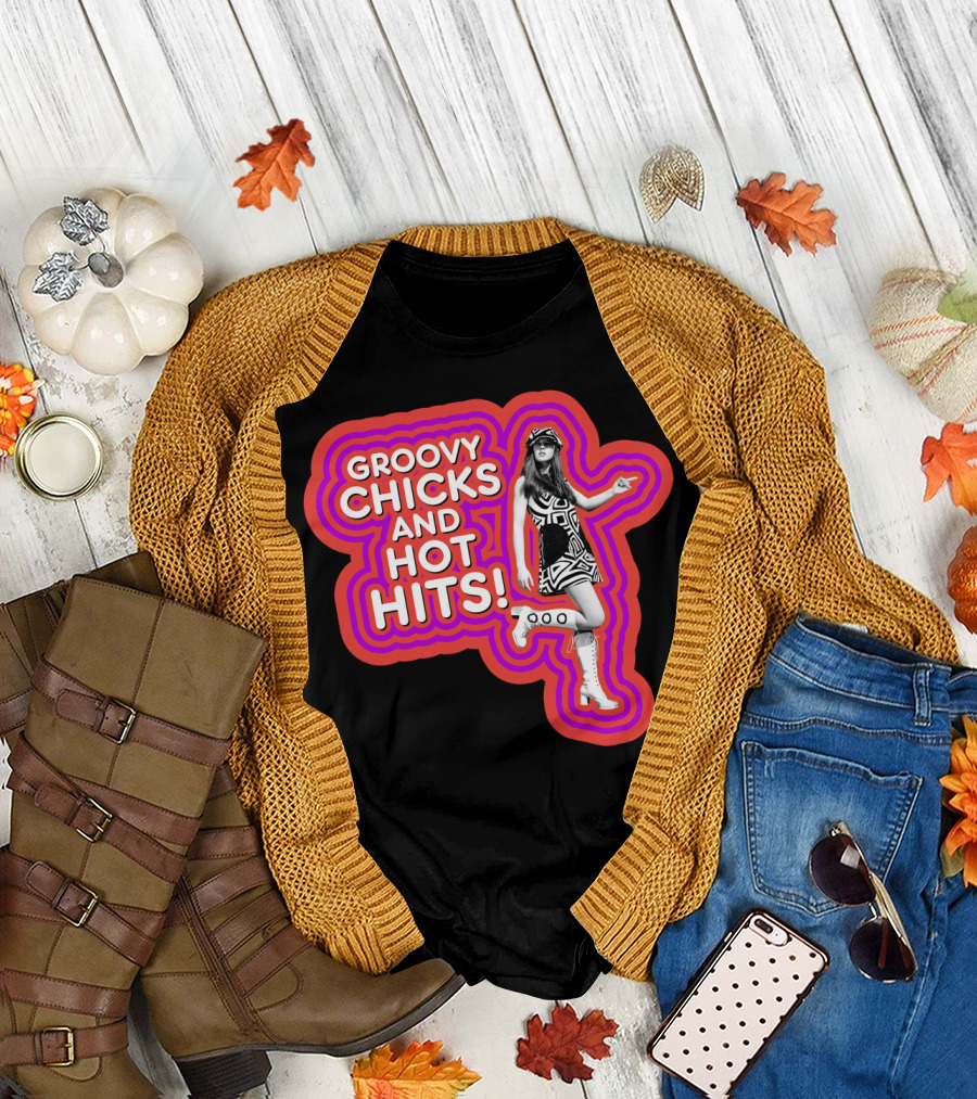 Groovy Chicks and Hot Hits Retro Style with Psychedelic Vibe and Mod Fashion T-Shirt