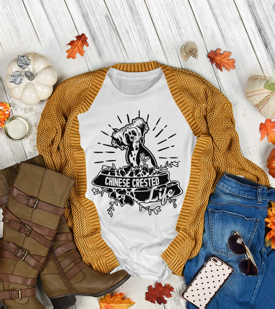 Chinese Crested Life with Radiant Floral Accents T-Shirt