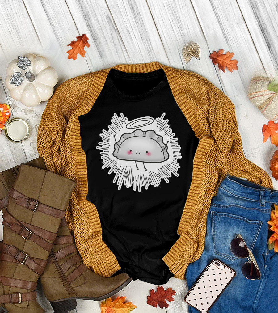 Holy Dumpling Halo with Smiling Cartoon Wings and Radiant Aura T-Shirt