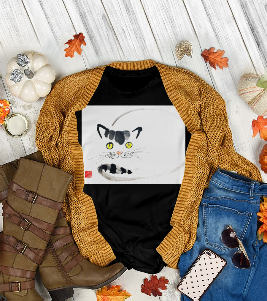Traditional Chinese Brush Painting Cat T-Shirt