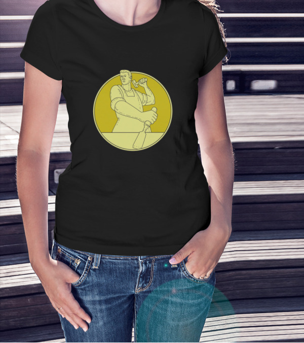 Carpenter Carver Chisel Circle Mono Line Worker Emblem T-Shirt