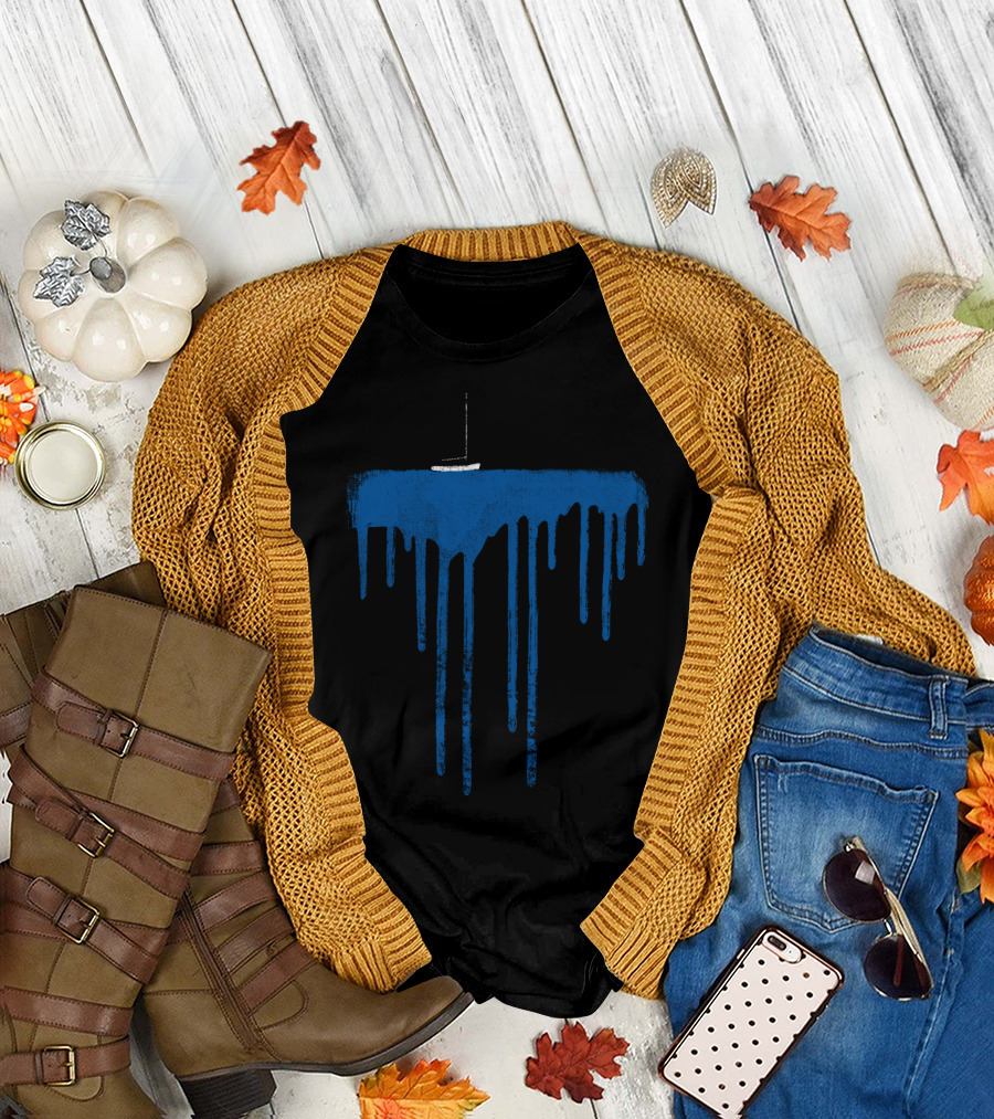 Blues Dripping Paint with Sailboat T-Shirt